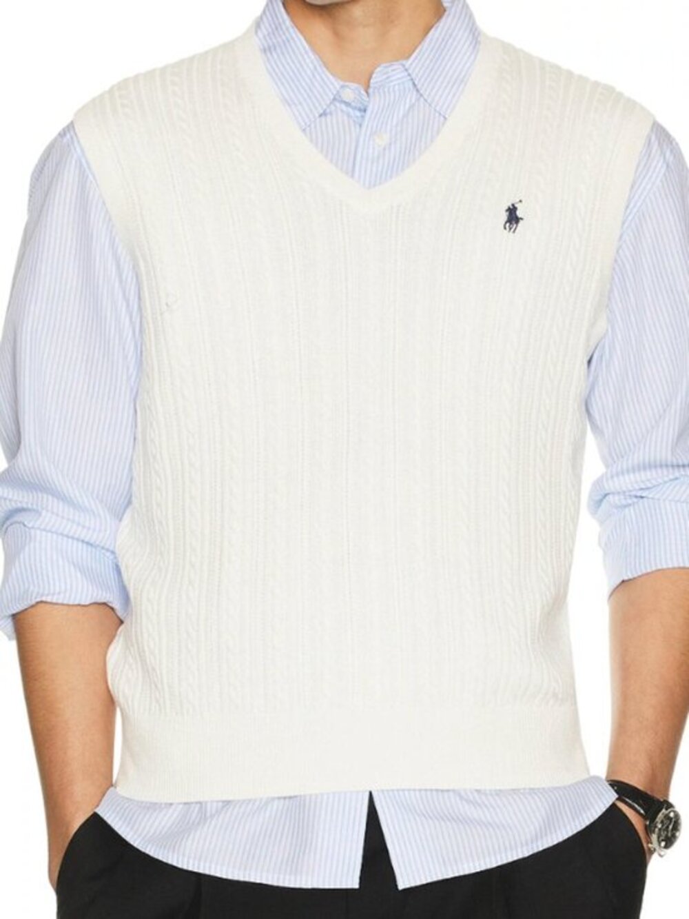 Polo by Ralph Lauren Men's Cable Knit‎ V Neck Embroidered Logo Vest Size XXL